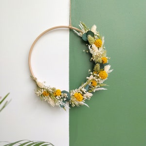 Wall wreath Dried flowers Mustard model Boho floral composition, floral art design, interior decoration image 2