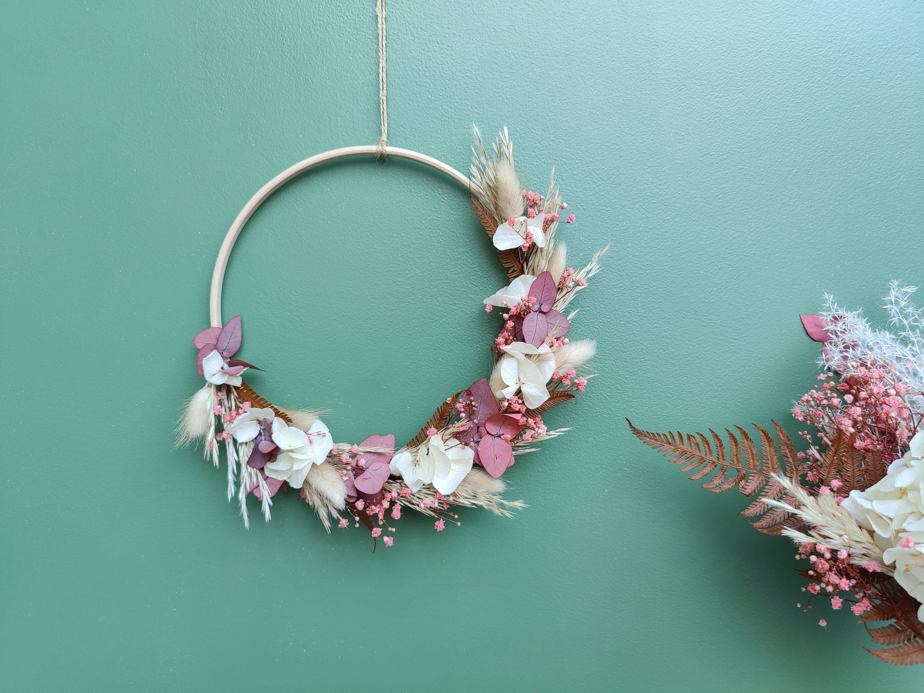 Couronne Murale - Fleurs Séchées Rose & Marron Composition Florale Bohème, Art Floral Design, Décora