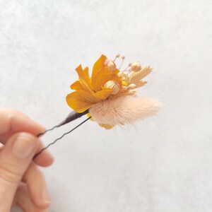 Epingle cheveux fleurs séchées ivoire jaune orange rose, hortensia Accessoire mariage coiffure pour mariée, témoins, demoiselles d'honneur image 4
