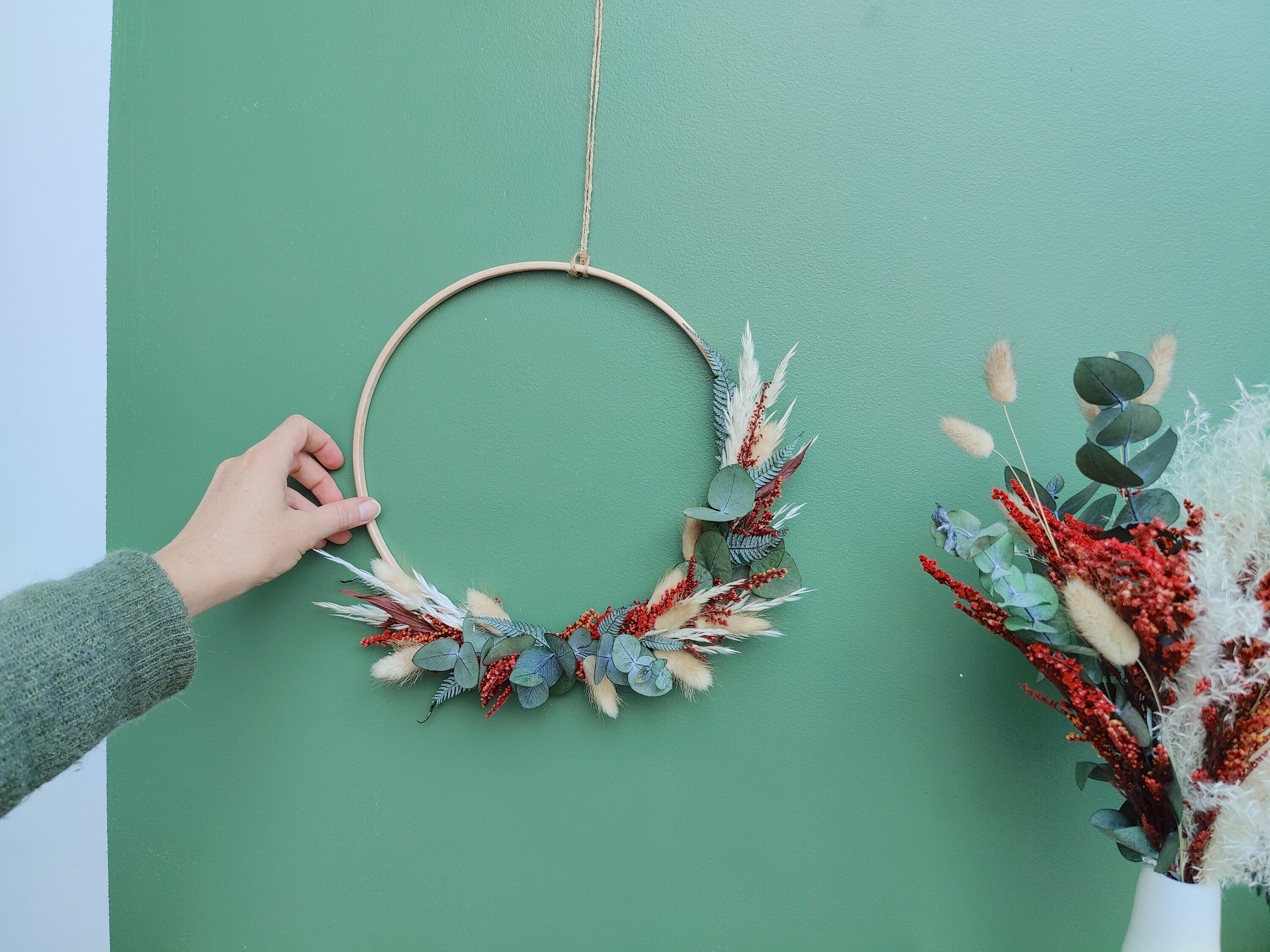 Couronne Murale Déco en Fleurs Séchées Éternelles - Composition Florale Bohème, Art Floral Design, D