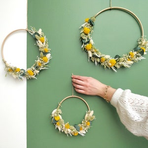 Wall wreath Dried flowers Mustard model Boho floral composition, floral art design, interior decoration image 5