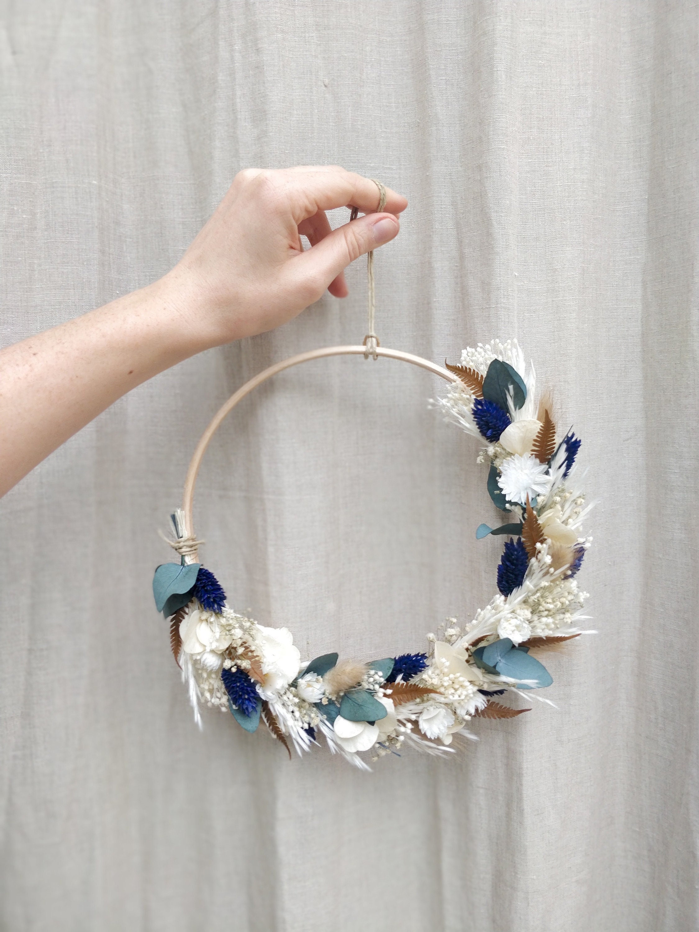 Couronne Murale - Fleurs Séchées Modèle Océan Composition Florale Bohème, Art Floral Design, Décorat