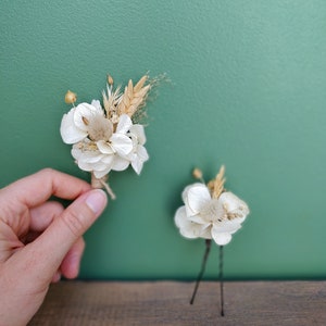 Epingle cheveux fleurs séchées ivoire Accessoire mariage coiffure tendance pour mariée, témoins, demoiselles d'honneur barrette fleurie image 3