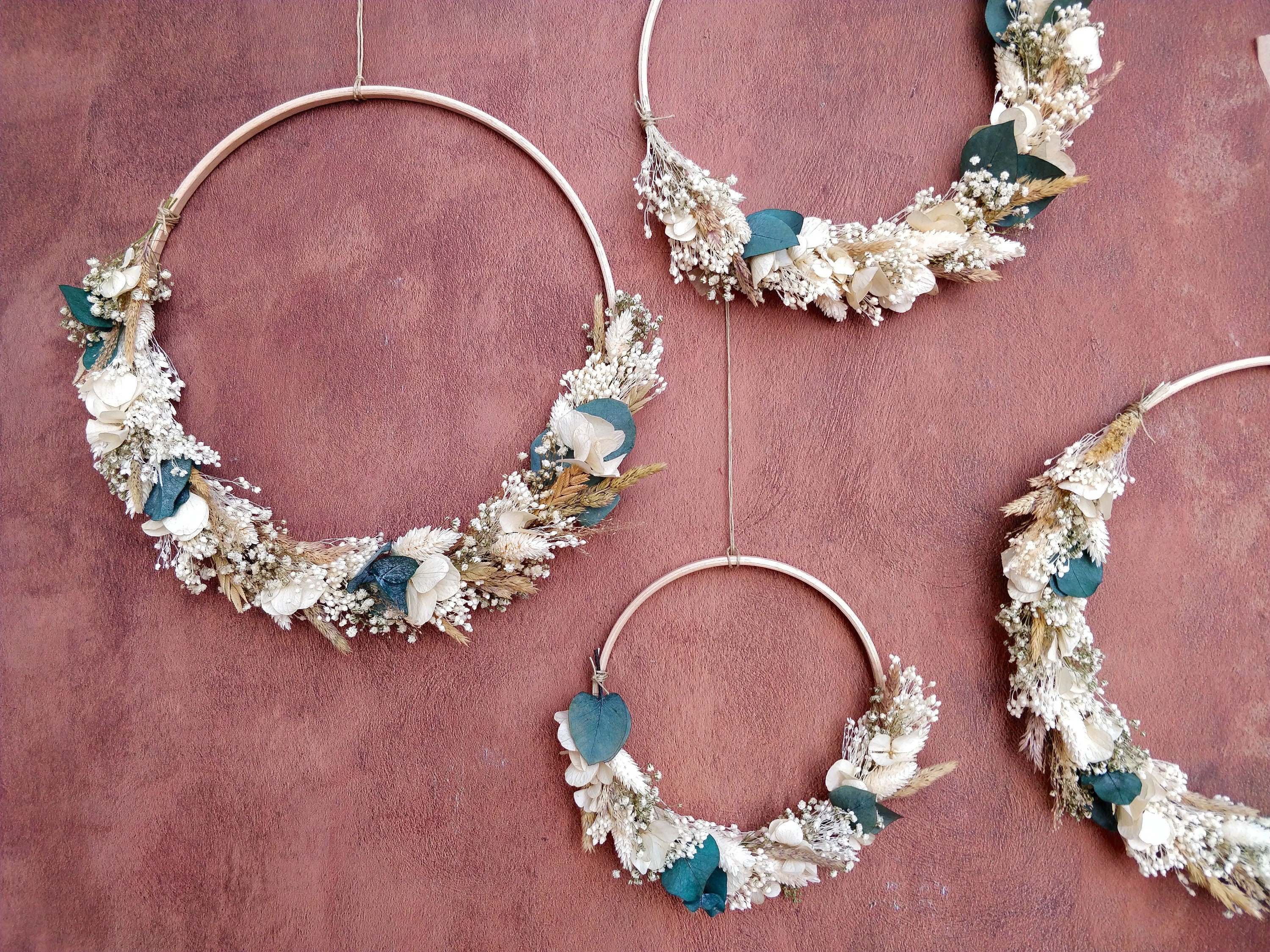 Couronne Murale - Fleurs Séchées Modèle Ivoire Composition Florale Bohème, Art Floral Design, Décora