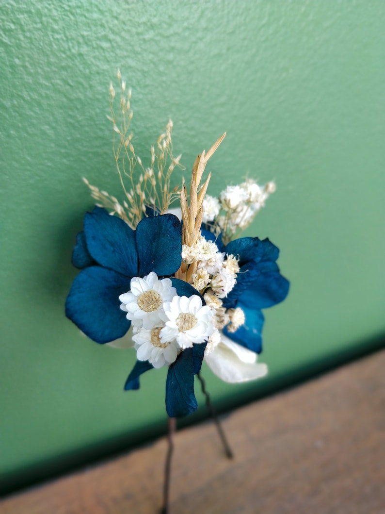 Epingle cheveux en fleurs séchées Accessoire mariage coiffure tendance pour mariée, témoins, demoiselles d'honneur barrette de fleurs image 3