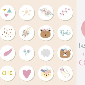 Icon of instagram highlight cover with flower, feather, leaf for social media