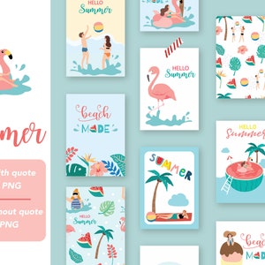 Cartão para impressão de feliz verão, cartão digital, cartão de verão, cartão para impressão para o verão, clipart de verão, pacote, verão png