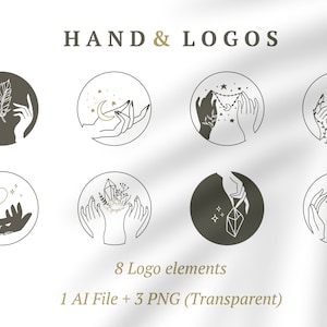 Beauty occult logo collection with hand,heart,flower,house in circle.Vector illustration for icon,logo,sticker,printable and tattoo