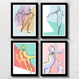 Ballett Druck Kunst Poster - Bleistift tanzen Geste Zeichnung | Minimalistische Poster, Figur Illustration, Wandkunst für Tanzstudio Dekor