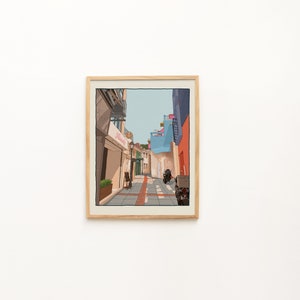 Arte ilustrativo de la pared de viajes - Ilustración colorida de Macao - Decoración estética del hogar de viajes - Decoración colorida del hogar