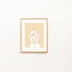 Minimalist Hugging Friends Art Print - Abstract Line Drawing of Two Women Embracing - Modern Wall Decor for Home or Office - Love Wall Art