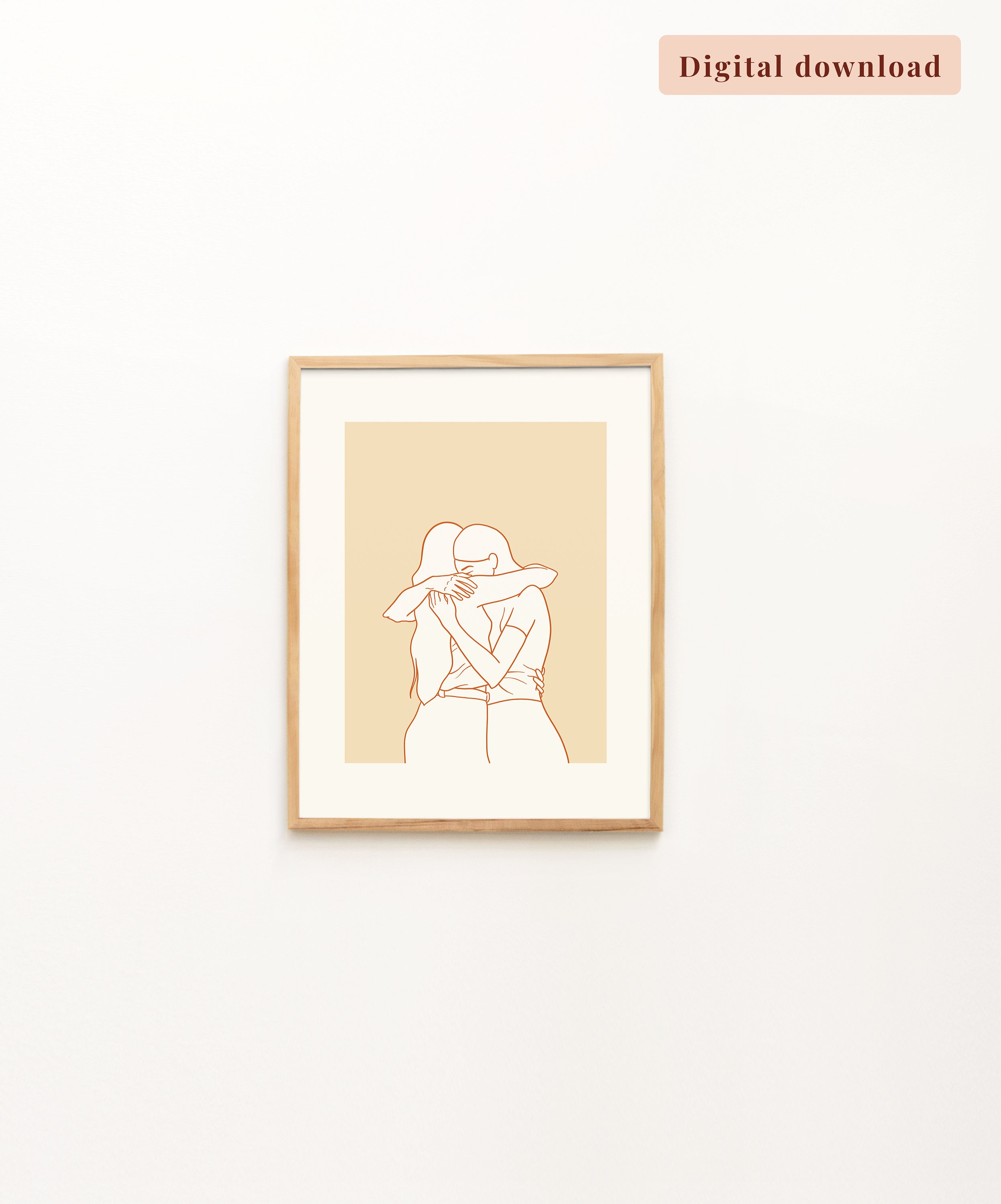 Minimalist Hugging Friends Art Print - Abstract Line Drawing of Two ...