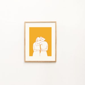 Minimalist Hugging Friends Art Print - Abstract Line Drawing of Two Women Embracing - Modern Wall Decor for Home or Office - Love Wall Art