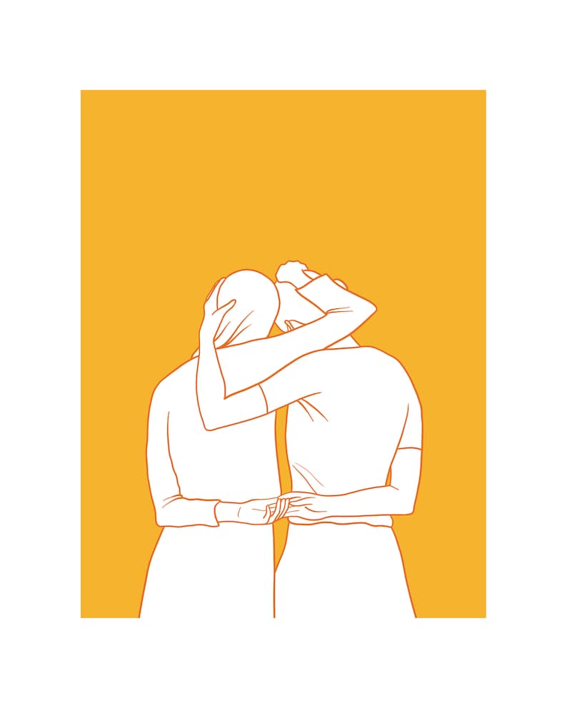 Minimalist Hugging Friends Art Print - Abstract Line Drawing of Two ...