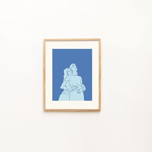 Minimalist Hugging Friends Art Print - Abstract Line Drawing of Two Women Embracing - Modern Wall Decor for Home or Office - Love Wall Art