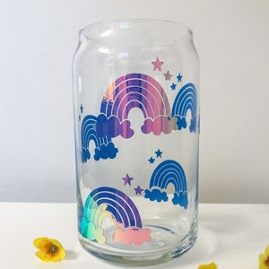 Rainbow Libbey Glass, LGBTQ+ beer can glass, PRIDE cup