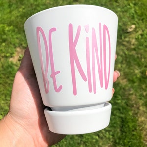Be Kind 4 Inch Planter Pot, Succulent Pot, Small Plant Pots with Tray, Cute Cactus Planter, Housewarming Gift, White Ceramic Pot