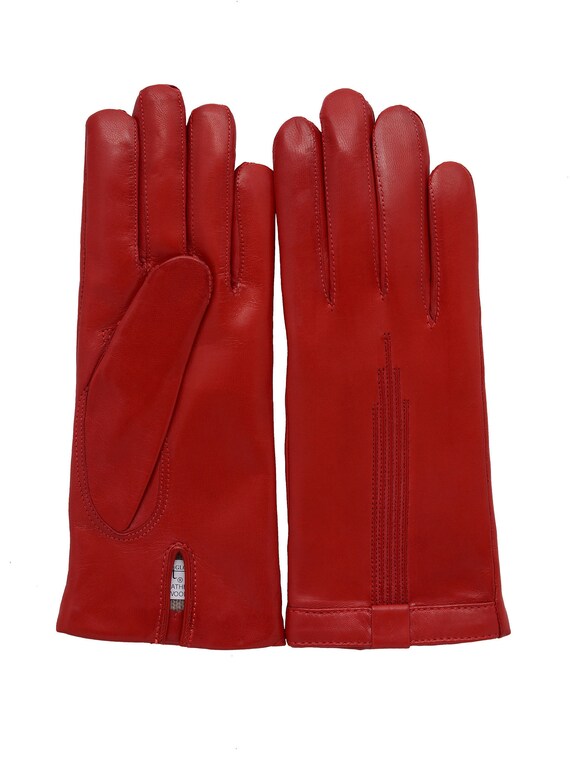 Ladies Long Wool & Leather Gloves,Black/Red Ladies Long Wool & Leather Gloves,Black/Red
