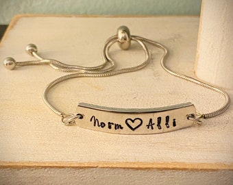 Bolo style bracelet, Bar Bracelet, Personalized Bracelet, Adjustable Bracelet