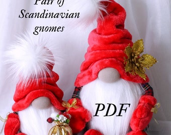 Schema PDF 2 Gnomi scandinavi Gnomi natalizi con cappelli rossi Schema pdf fai da te per gnomi + video tutorial gratuito