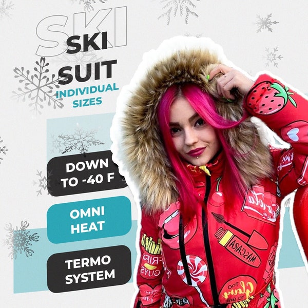 Ski Suit Jumpsuit, Womens Winter Ski Suit, Snowboarding Costume for girl, One Piece Ski Suit, Snow Ski Colored Pants Bright Neon Print