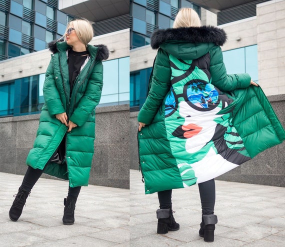 Women Winter Jacket With Fur Hood Long Down Warm Parka quilted puffer Coat