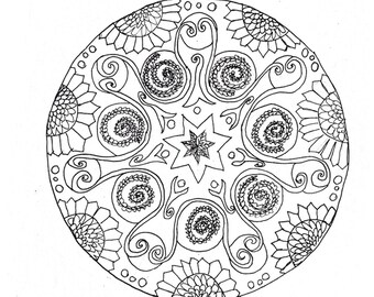 Mandala Coloring Page, Adult Coloring Page, Mental Health Coloring Page, Original Art Mandala Coloring Page, Mandala Poster