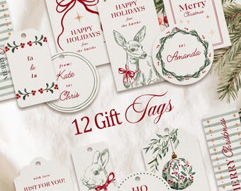 Christmas Gift Tags | Watercolor Christmas Tags | Printable Gift Tags | DIY Canva Template | Festive Holiday Tags | Merry Christmas Tags