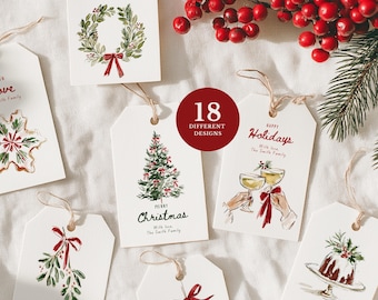 Christmas Gift Tags | Watercolor Christmas Tags | Printable Gift Tags | DIY Canva Template | Festive Holiday Tags | Merry Christmas Tags