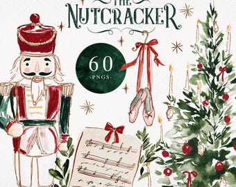 Nutcracker Clipart |  Watercolor Christmas Clipart | 60 Illustrations for Christmas Cards