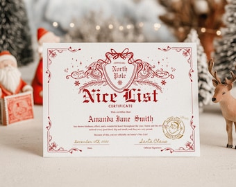 Editable Nice List Certificate Template | Personalized Letter From Santa | North Pole Mail | Christmas Printable | Canva Template
