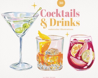 Watercolor Cocktail Clipart  | Drink Illustrations | Signature Drink Sign Clip Art | Bar Menu
