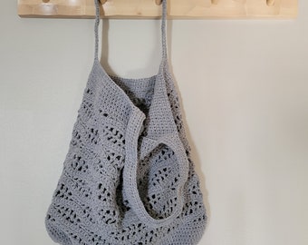 Waves Market Bag, Light Gray Crochet Bag, Produce Bag, Shopping Bag, Crochet Reusable Bag