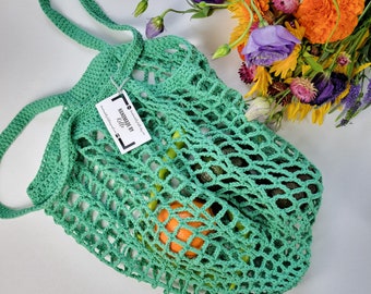 Spearmint Green Cotton Net Market Bag, Reusable Produce Bag
