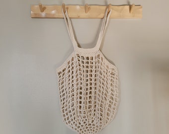 Cotton Crochet Net Market Bag, Natural Tan Reusable Produce Bag