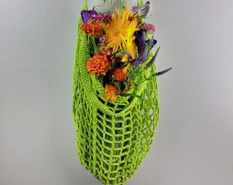 Lime Green Cotton Net Market Bag, Reusable Produce Bag