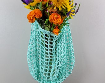 Mint Green Cotton Net Market Bag, Reusable Produce Bag