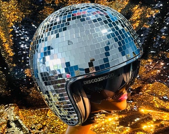 Discoball Helm - HANDMADE by Disco2Disco - komplett mit einziehbarem Visier