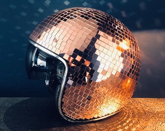 Disco ball Helmet - Retractable Visor - Full Rose Gold