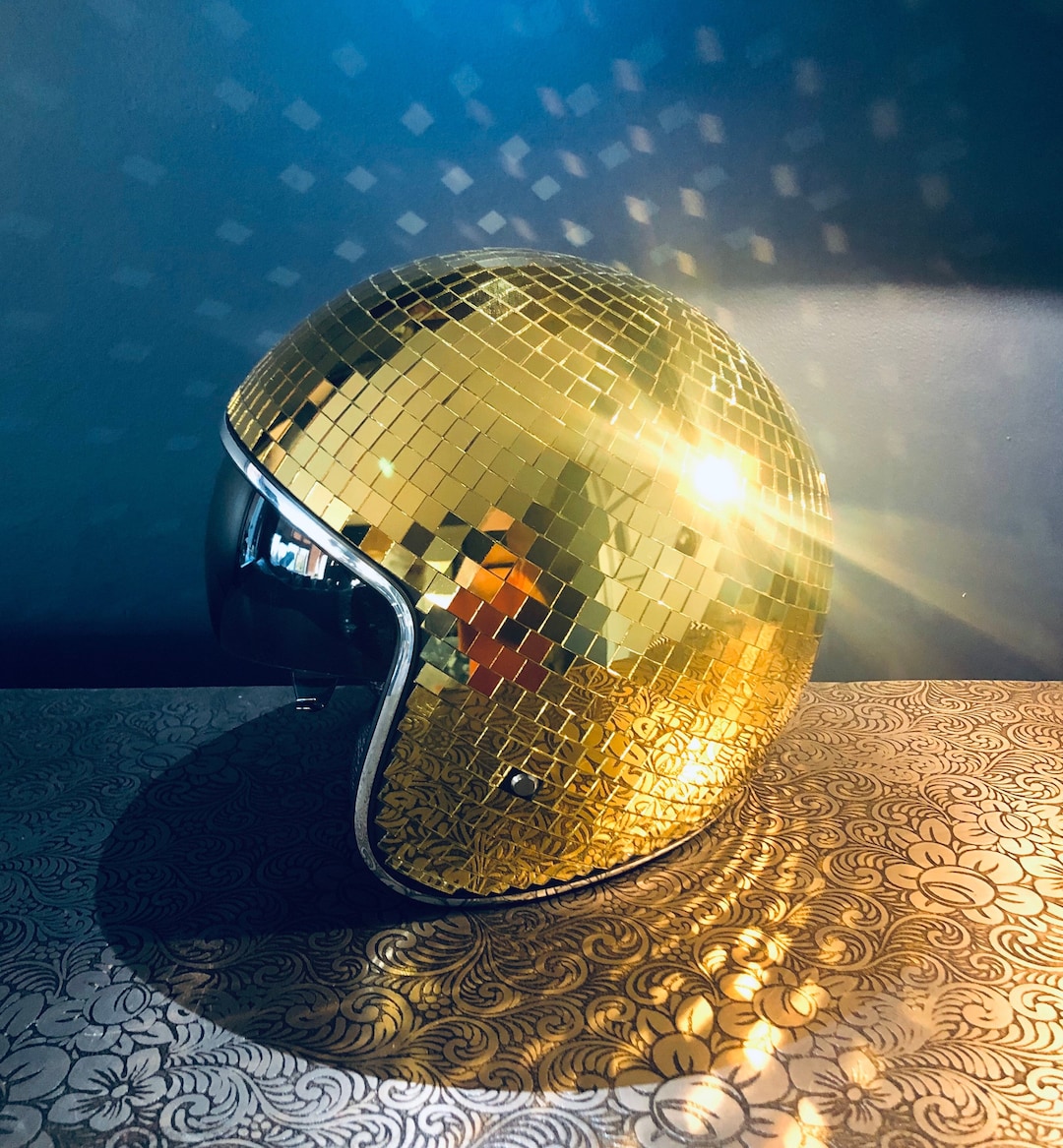 Disco Ball Helmet Full GOLD With Retractable Visor. QUICK DELIVERY Etsy
