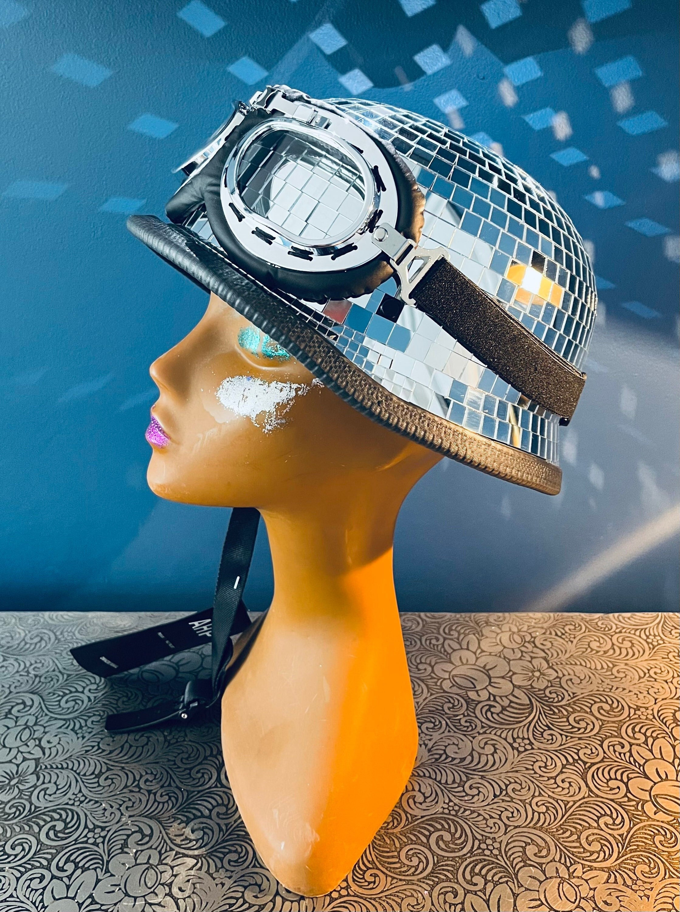 Klassische Discokugel Helm Spiegel Glitzer Ball Helme Hut für Club Bar  Party Vollglas reflektierende Motorradhelme für Cowboy