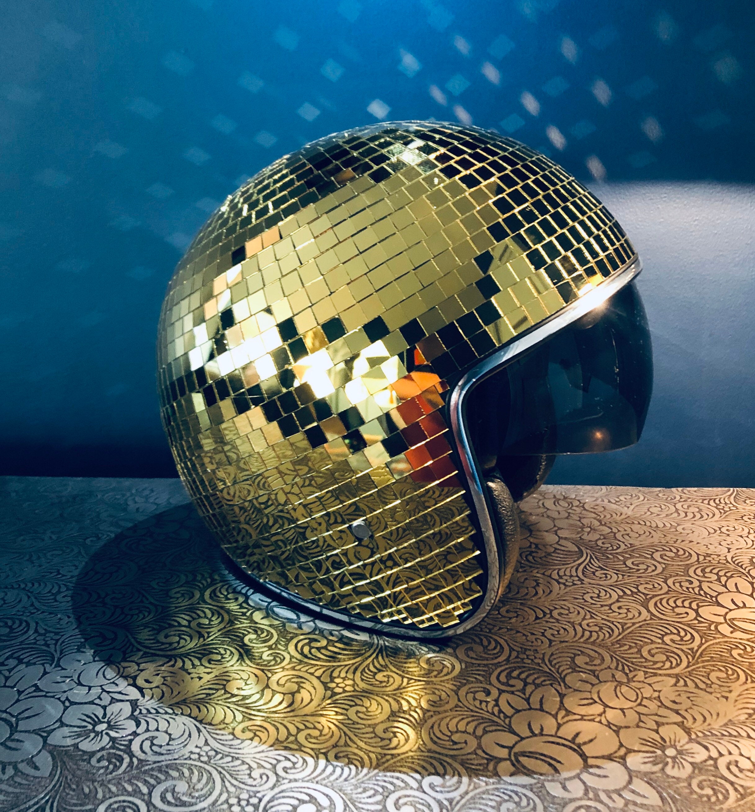 Disco ball Helmet Full GOLD with Retractable Visor. QUICK DELIVERY - .de