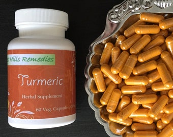 Organic Turmeric Powder Vegan Capsules, 100% Pure Organic Turmeric Powder, No extract or further processed