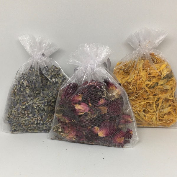 Fragrant Herbal Sachets, Lavender, Rose, Calendula, Choose the herb and the Pouch color from dropdown menu