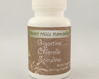 Gigartina, Chlorella and Spirulina Vegan Capsules, 100%Pure Organic Seaweeds, Red and Green Algae, Different Counts, Retail and Wholesale