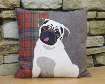 SAMPLE SALE!!!  Pug Cushion/Pillow    Dog Portrait Cushion/pillow of a lovely little Pug    Only 1 available
