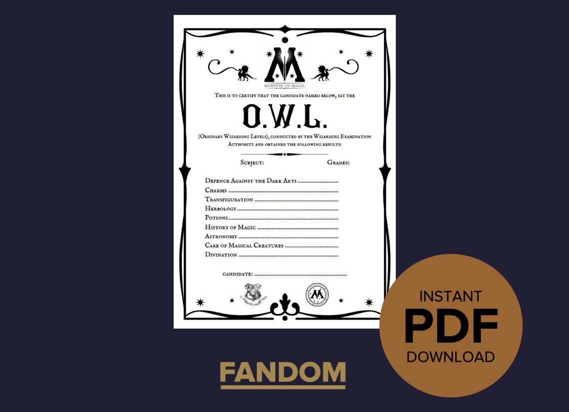 O.W.L. grades / Wizarding School / A4 PRINTABLE Etsy