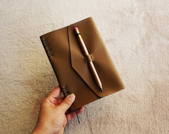 Softcover vegan leather notebook, Handmade, Faux leather, Lined notebook, japanese binding, gift