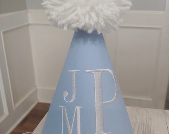 Boys birthday hat, 1st birthday, party hat, custom embroidery, monogrammed hat