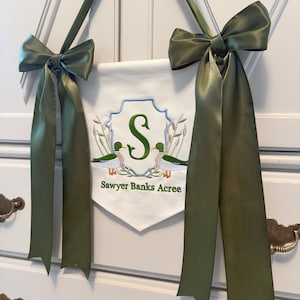 Embroidered Mallard Baby Banner, Monogram Nursery Decor